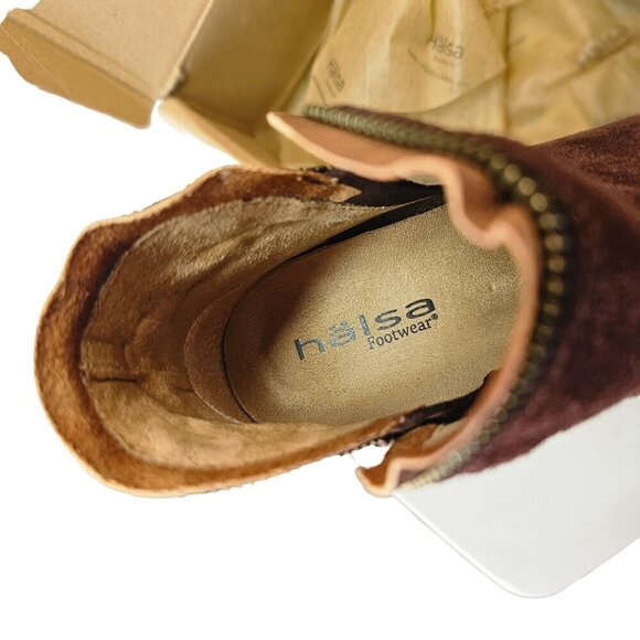 Hälsa Dana Ankle Wedge Bootie Womens 9 Brown Suede and Brown Leather Double Zip - Picture 7 of 14